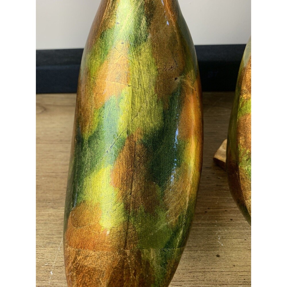 Vintage Iridescent Ceramic Duck Figures Brass Color MCM Unique HTF - Picture 5 of 14